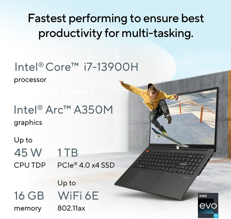 ASUS Laptop Vivobook S15 OLED S5504VN 15.6" Full HD 500nits 120Hz OLED Laptop (Intel i7-13700H, Intel Arc A350M 4GB Graphics, 16GB RAM, 1TB SSD, Backlit Keyboard, Windows 11) Intel EVO Certified